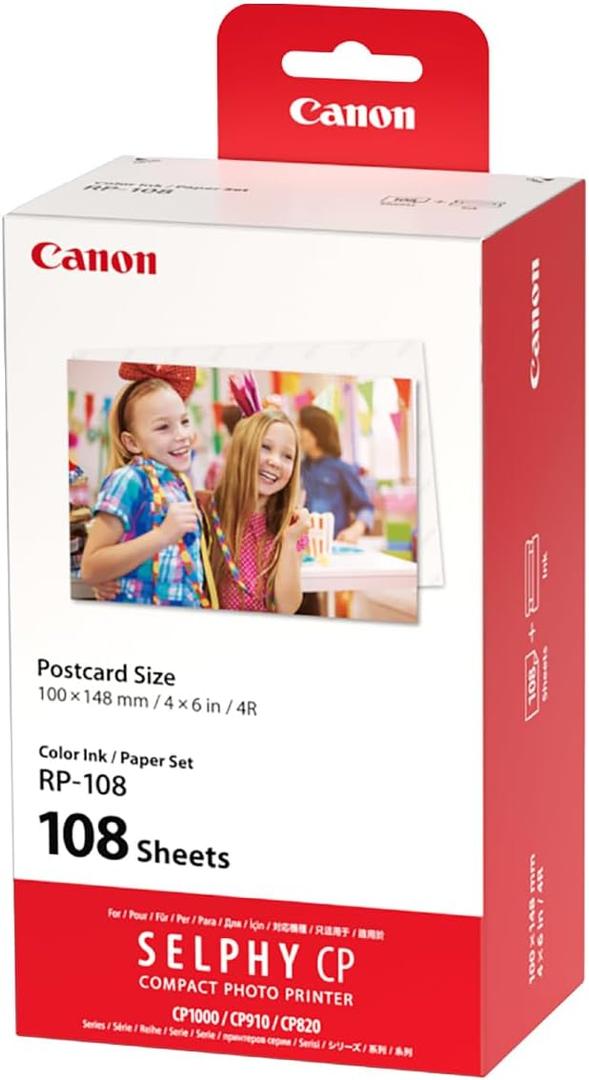 Canon RP-108 Color Ink/Paper Set, Compatible with Selphy CP910/CP820/CP1200/CP1300/CP1500