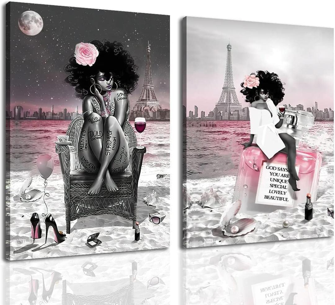 Black Girl African American Wall Art Decor Women Pink And Grey Abstract Canvas Paintings Pictures Posters Prints Bathroom Artwork For Wall Bedroom frameless (Beach Wall Art, 16x24in (40x60cm)) Black Girl African American Wall Art Decor Women Pink And Grey Abstract Canvas Paintings Pictures Posters Prints Bathroom Artwork For Wall Bedroom frameless (Beach Wall Art, 16x24in (40x60cm))