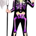 RAISEVERN Girls Skeleton Costume Kids Halloween Cosplay Jumpsuit Bodysuit 3D Graphic Costumes Size 5-14 Years (Black)