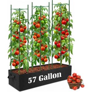 BobbleT 3 Pack Heavy Duty Tomato Cages with 57 Gallon Grow Bag, 48" Adjustable Tomato Trellis for Raised Garden Bed, Sturdy Triangle Plant Support for Climbing Vegetables, Cucumbers & Garden Plants
