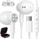 USB C Headphones Wired for iPhone 16 15 Pro Max Plus iPad Air, Type C Earphones with Mic Magnetic HiFi Stereo Case Cord Wired Earbuds for Samsung Galaxy S25 Ultra S24+ A35 S23 Flip Pixel 9 8 7, White