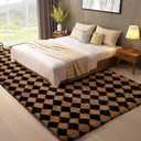Ophanie Black & Beige Diamond Checkered Rugs for Living Room Bedroom, Large Rhombus Fluffy Soft Fuzzy Area Rugs, Plush Shaggy Bedside Floor 8x10 Carpet for Kids Baby Teen Dorm Home Decor Aesthetic