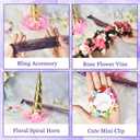 22Pcs Horse Costume, Unicorn Horn, Pony Bling Hair Accessory Set, Horses Tail Extension with Mini Clip, Pony Tinsel Rose Flower Vine for Real Horse Birthday Party Decor