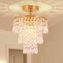 FRIXCHUR Mini Size Crystal Chandelier Modern Flush Mount Ceiling Light 3 Tiers Raindrops Crystal Pendant Lighting Fixture Decoration for Bedroom Hallway Living Room,E26 Base,Gold