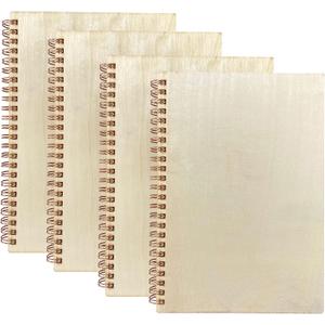 Cregugua 4 Pieces B6 Wooden Cover Sketchbook 80 blank Pages Jounal Notebook 7 x 5 In Blank Spiral Notebook for Crafts