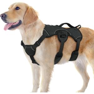 rabbitgoo Escape Proof Dog Harness, Soft Padded Full Body Pet Harness, Reflective Adjustable No Pull Vest with Lift Handle and Leash Clip for Large Dogs Walking Hiking Training, L, Black