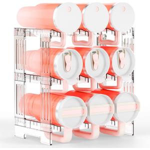 Yieach 3 Tier Stackable Water Bottle and Tumbler Organizer for Kitchen Cabinets,Large Waterbottle Holder and Cup Storage Organizer for 40 OZ Yeti,Owala or Stanley Cup Storage Rack With Handle Groove