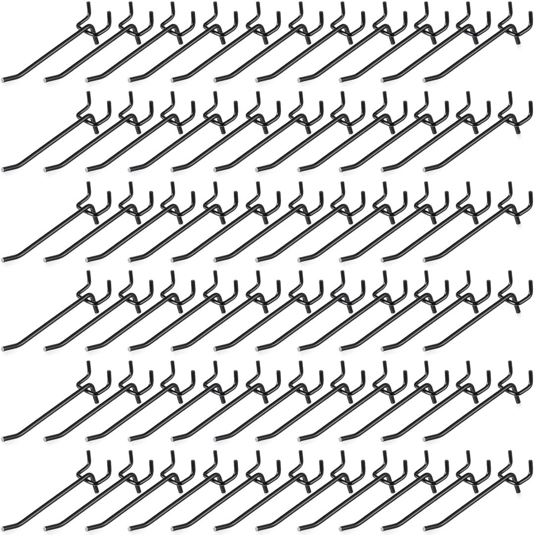 Shimeyao 100 Pcs Peg Board Shelving Hooks Stainless Steel Hanging Board Pegs Wall Display Hooks Bulk for 1/8 1/4 Garage Storage Organizer Accessories(4 Inch,Black)