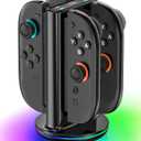 Switch 2 Joycon Charger with 9 RGBs, Switch 2 Controller Charger with Magnetic & Bi-Directional Design, 4 in 1 Joycon 2 Charging Dock Station Stand with Cable for Joy-Con 2 Accessories (Black)