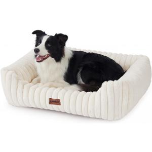Dog Bed Medium Size Dog - Large Rectangle Orthopedic Pet Bed with Fluffy Washable Cover and Anti-Slip Bottom, 30x24x9inches, Cream