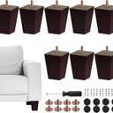 TURSTIN Set of 8 Furniture Legs 3 Inch Square Solid Wood Couch Legs Replacement Sofa Legs Mid Century Furniture Feet for Armchair Bed Dresser Cabinet Include Installation Hardware, Brown