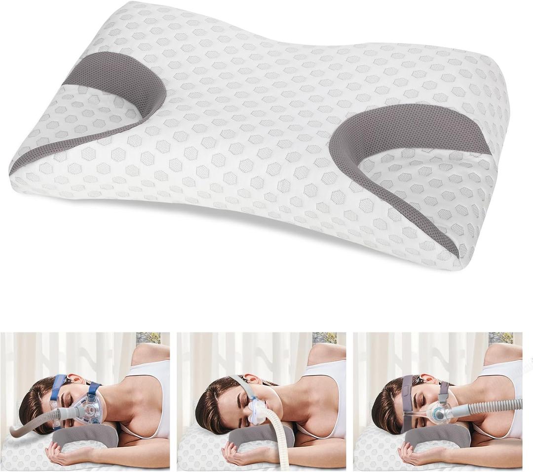 CPAP Pillow for Side Sleeping, Memory Foam Pillow Relief Neck Pain, Cervical Neck Pillow for All CPAP Masks Users to Reduce Air Leaks & Masks Pressure, Neck Support Pillows for Sleeping