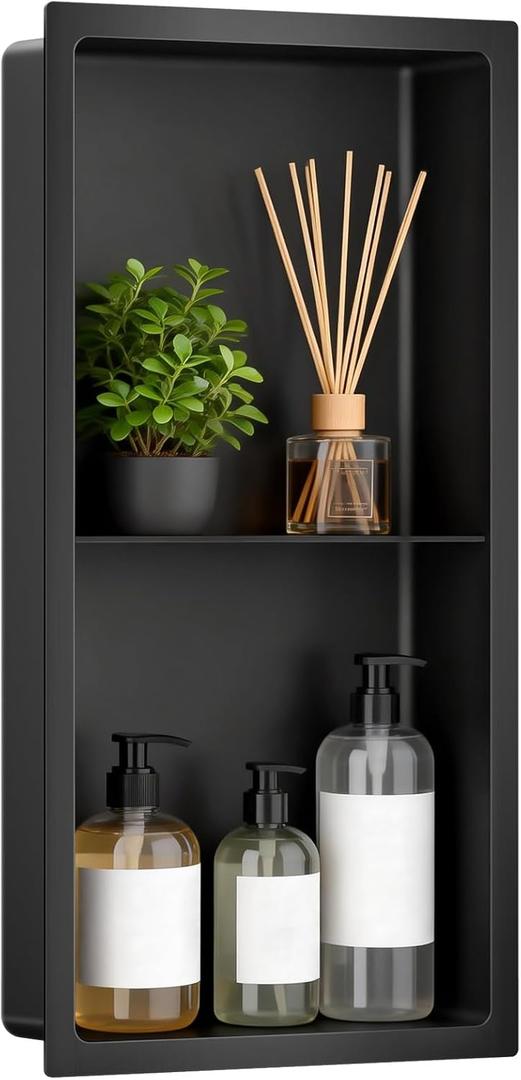 VELPAX No Tile Needed Shower Niche 13"X 25", Bathroom Wall Niche Double Shelves, Stainless Steel Shower Niche for Bathroom, Kitchens, Balconies