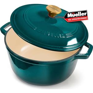 Mueller 6qt Enameled Cast Iron Dutch Oven, Heavy-Duty Casserole and Braiser Pan with Lid and Knob, Safe for All Cooktops