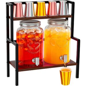 2PCS 1.5 Gallon Drink Dispenser - Glass Beverage Dispenser With Wood Stand and Leakproof Stainless Steel Spigot, Large Drink Dispenser for Parties, Lemonade, Iced Tea, Laundry Detergent Container