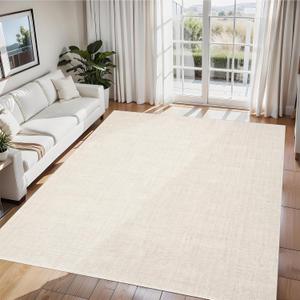 GarveeHome Solid Washable Area Rug 5x7 Rugs for Living Room,Solid Bedroom Rug Non-Slip,Low Pile Stain-Resistant Modern Neutral Rug for Dining Room Table Entryway Kitchen Nursery Dorm Office,Cream