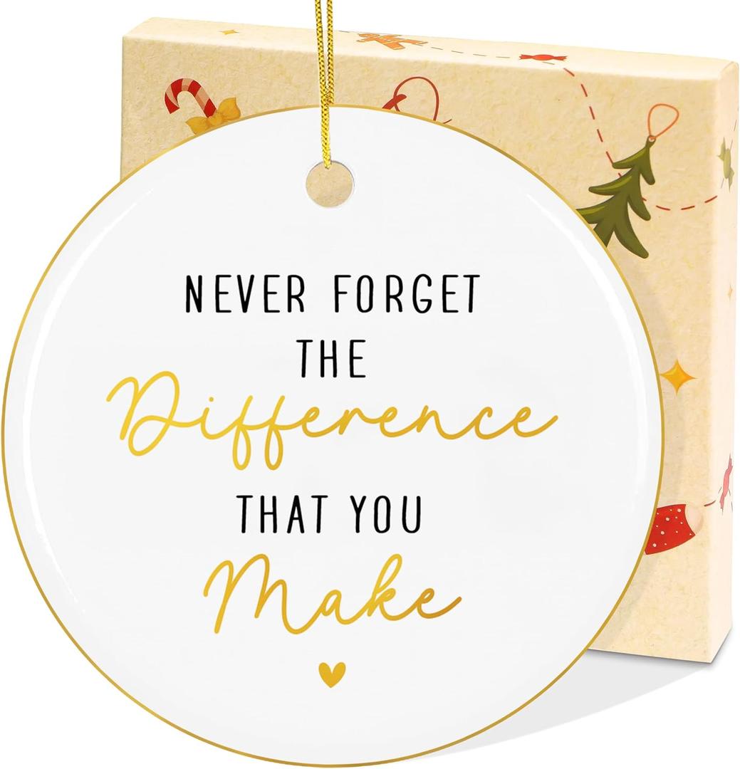 OASSIE Christmas Thank You Gifts for Women - Ceramic Christmas Ornaments 2025 for Tree Decorations - Appreciation Retirement Gifts for Women Boss Coworker Teacher Nurse Friend (White - Difference Gold)