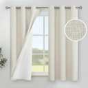YoungsTex Short Linen Blackout Curtains 45 Inch Length for Bedroom, Ivory Thermal Insulated Window Drapes Full Room Darkening with Grommet White Liner for Kitchen Living Room, 2 Panels, 42 X 45 Inch
