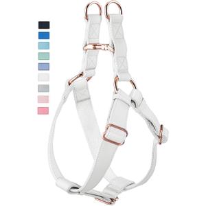 Soft Leather No Pull Dog Harness - Adjustable Step in Dog Harness with Rose Gold Heavy Duty Metal Buckle, Freedom Nylon Dog Halter Vests for Small Medium Large Dogs Easy Walking Training (White,M) (M (Neck&Chest Girth 20"-26"x Width 1"))
