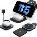 Upgraded 3 in 1 Wireless Charger for MagSafe, Magnetic Foldable Travel Fast Charging Station Pad Compatible with Apple Watch/Ultra (5W) iPhone 16/15/14/13/12 & AirPods Pro/4/3/2 (with Adapter)
