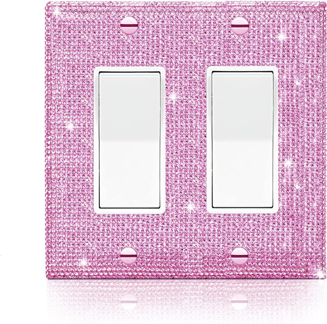 Gaocai 1 Pcs Shiny Pink Rhinestones Light Switch Cover Decorative Rhinestones Outlet Covers Switch Plate Covers Double Gang Toggle Wall Outlet Cover