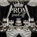 Tingjoo Prom Send Off 2026 Backdrop Black and Silver Graduation Decorations 71 x 78.7 Inch Silver Crown Class of 2026 Congrats Grad Photo Background Banner for Graduations Party Favors