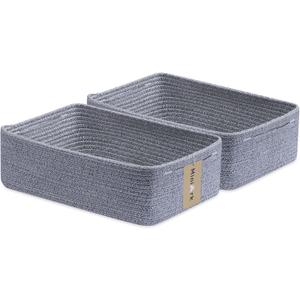 MiniArk Large Shallow Organizing Baskets 15x11x5.1 Inches - Rope Woven Storage Bins for Bathroom, Shelves, Cube Closet, Mixed Grey 2 Packs