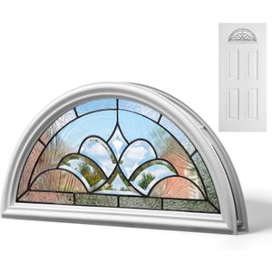 22" x 10" Entry Nouveau Door Glass Insert Half Round Top Exterior Front Door Window Inserts Replacement Kit for Home Improvement(1 Lite Glass,Patina Caming)