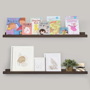 Picture Ledge Shelf with Lip, Brown Floating Shelves for Wall Set of 2, 36 inch Wall Floating Shelves for Bedroom Living Room Bathroom Kitchen