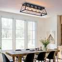 31.5" Black Flush Mount Ceiling Light Fixture, 5-Light Vintage Industrial Cage Chandelier for Dining Room, Kitchen Island, Living Room, Dimmable Large Semi Flush Mount Close to Ceiling Light