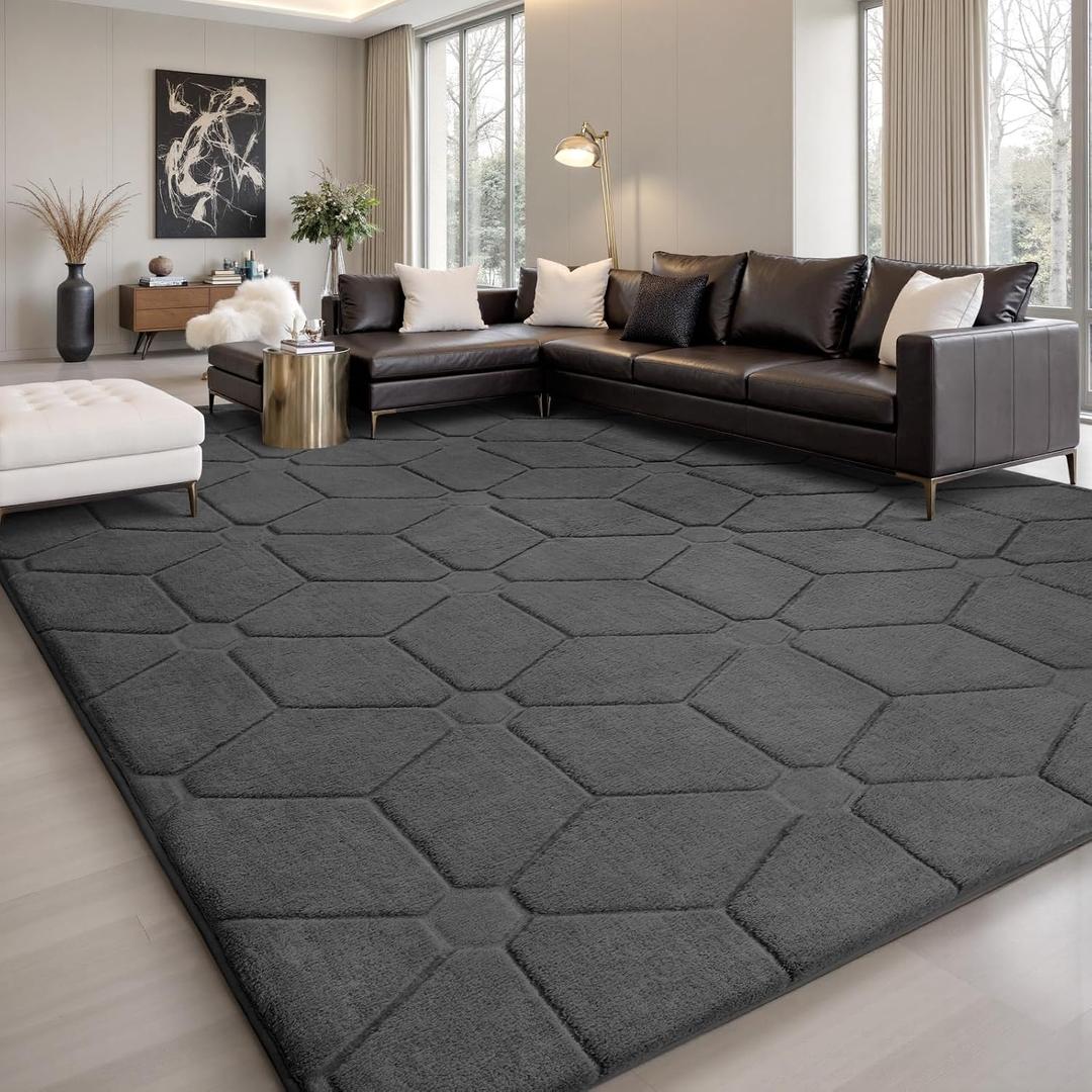 Sour Lemon Fluffy 8x10 Area Rugs for Living Room, Soft Bedroom Carpet with Non-Slip Backing, Machine Washable