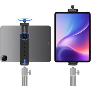 Aluminum iPad Tripod Mount Adapter with ARCA-Swiss Quick Release Plate, Universal Tablet Holder for Tripod with 1/4” Thread, Fits 4.7"-12.9" iPads & Tablets, for Video, Streaming, Photography