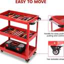 3-Tier Utility Cart, 330 Lbs Load Capacity, Heavy Duty Rolling Tool Cart with Wheels, Red Steel Service Cart for Workshop and Garage Storage