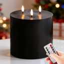 Eywamage 3 Wick Black Flameless Pillar Candle with Remote, Flickering Large Battery LED Wax Candle 6" H 6"