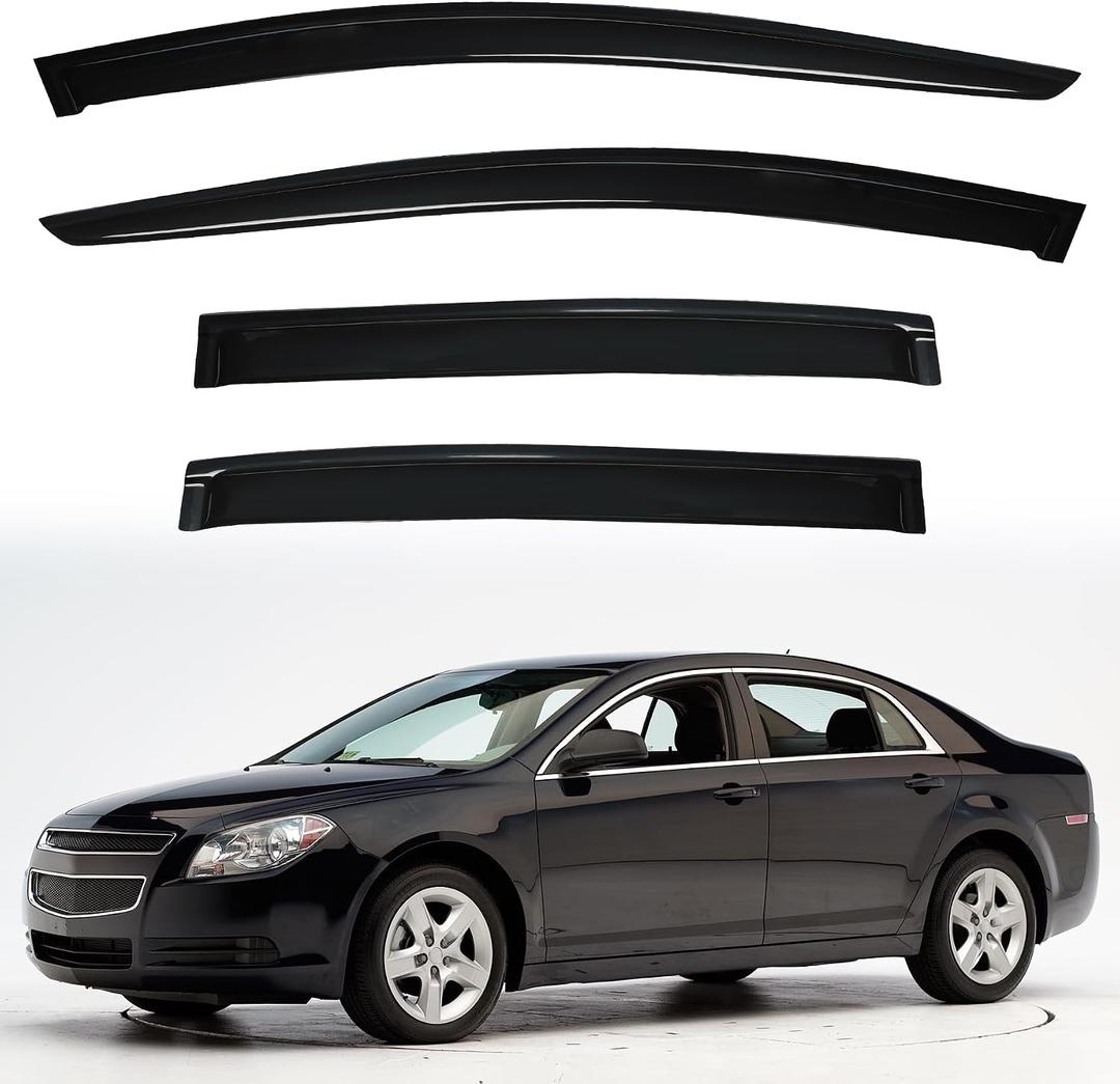 Rain Guards Compatible with 2008-2012 Chevy Malibu Front+Rear Smoke Tint Tape-On Side Window Visor Wind Deflector Vent Visors Car Accessories 4pcs