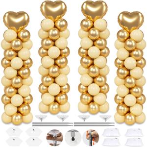 4 Sets Balloon Column Stand Kit, 7 Feet Height Adjustable Balloon Tower Pillar with Reusable Metal Telescopic Design for Graduation, Wedding, Baby Shower, Birthday Party Decoration