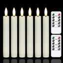Battery Operated Flameless Taper Candles with Two Remote Timer, 6.4" LED 3D-Wick Window Candles, Flickering Long-Lasting Warm Light Electric Pack of 6 Flameless Candlesticks (0.78" Dia,Ivory)