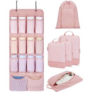 BAGSMART Hanging Compression Packing Cubes for Closet Organizers And Storage, 6 Set Suitcase Organizer Bags Set, Cruise Travel Essentials for Women | Hanging, Compression, Packing Cubes, for Women (Baby Pink)