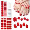 DUKASOU Semi Cured Gel Nail Strips & Toenail Stickers 2 Set (Hot Red), Gel Nail Stickers Wraps Art DIY, Long Lasting, Gifts for Women, Works with UV Lamp, Easy to Apply & Remove