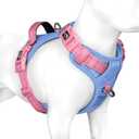 PHOEPET No Pull Dog Harness, Unique Colors Reflective Adjustable Dog Vest, with Soft Training Handle Metal Clips for Small Medium Large Dogs (Baby Blue Base & Pink Straps, L)