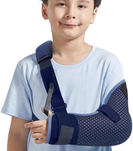 Velpeau Kids Arm Sling Shoulder Immobilizer with Waist Strap, Ventilated & Breathable Design, Arm Support Brace for Children, Boys, Girls (Mesh Version, Blue, Left, 2XS: Bust 19″-23.5″)