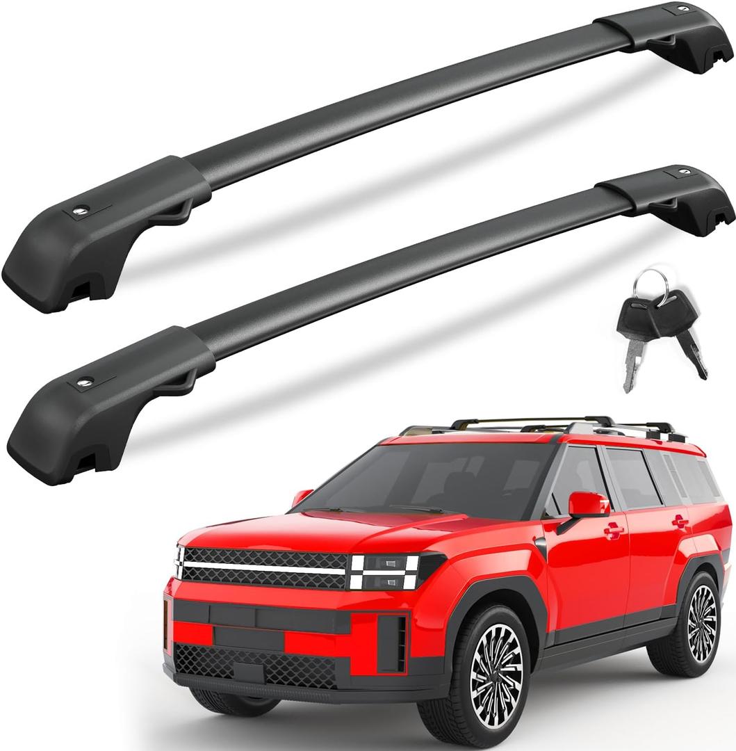 Lockable 220LBS Roof Rack Cross Bars Compatible with Hyundai Santa Fe 2024 2025 with Raised Side Rails, Aluminum Heavy Duty Crossbar Anti-Theft Metal Black Matte Powder Non-Corrosion