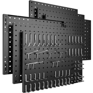 Spampur Peg Board, 6 Pack Metal Pegboard Panels Black Pegboards Wall Organizer with 50 Hooks, Heavy Duty Peg Board for Walls Home, Garage Tool Storage, Office Organization, Craft Room, Kitchen