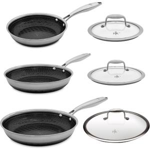 Hell's Kitchen 6 Piece Hybrid Fry Pan Set, Tri-Clad Stainless Steel & PFAS-Free Ceramic Nonstick, no PFOA, no PTFE, no Teflon, Non-Toxic Cookware, Metal Utensil Safe, All Cooktops, Oven Safe