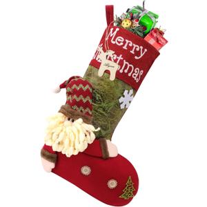 Christmas Stockings - 18.5" Large Christmas Stocking, 3D Cute Santa Stocking, Xmas Stockings with Name Tages, Christmas Decorations for Tree, Bed, Stairs & Fireplace