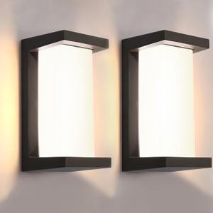 wowlite Outdoor Wall Lights for House 2 Pack, LED Exterior Lighting Fixtures 3 Colors Changeable, Matte Black Outdoor Sconce Lights, IP65 Waterproof Front Porch Light for Garage Garden Patio