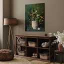 Dark Green Bathroom Wall Art Toilet Paper Roll Poster Vintage Flowers Painting Art Canvas Printing Moody Wildflowers Botanical For Home Room Toilets Wall Decor 8x12inch Framed