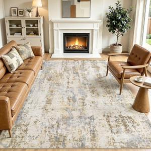 7x9 Area Rugs Living Room Washable Rug, Abstract Brown Grey