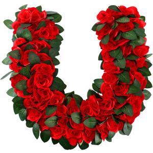 Riceshoot 15.7 Inch Derby Horse Racing Decorations Rose Wreath Red Artificial Flower Horseshoe Wreath Farmhouse Equestrian Door Decor for Horse Race Day Party Decorations