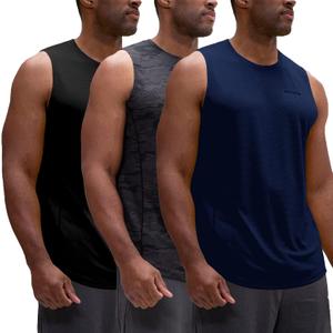 DEVOPS 3 Pack Sleeveless Men's Muscle Shirts Dry Fit Tank Top for Gym Workout, Training, Running, Quick Dry Activewear (XXL)